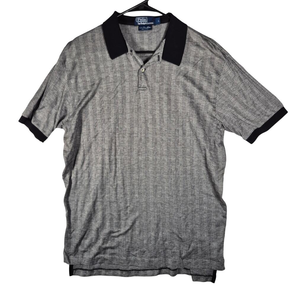 Polo Ralph Lauren Black and White Houndstooth Polo Shirt Mens size Large